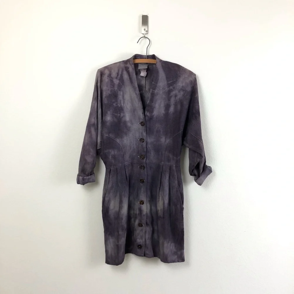 vintage 90s tie dyed linen shirt dress‎ grunge boho